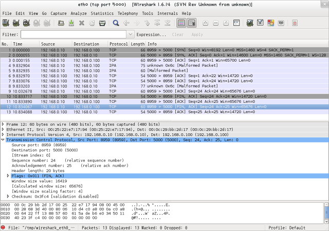 wireshark : TCP normal close